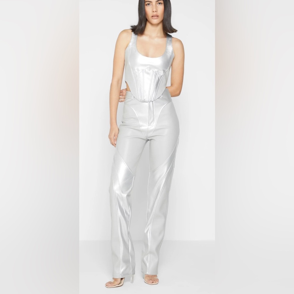 Maniere De Voir Women's Silver Metallic Pants